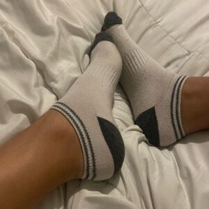 Used contrast grey and white socks